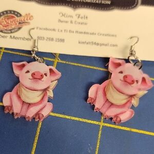 Pink Pig Resin 1.25" Earrings